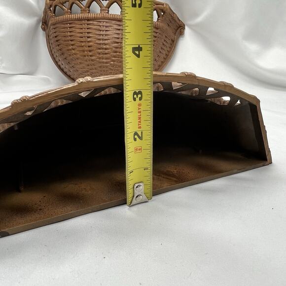 Vtg Homco Brown Faux Wicker Wall Pocket Decor Planter Set 2 Granny Cottage Decor - Picture 7 of 8